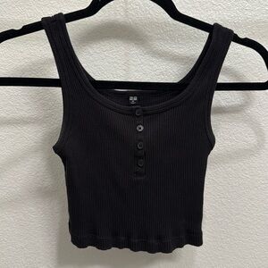 Women's Ribbed Henley Cropped Tank Top